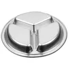 26CM Stainless Steel Fast Food Tray Restaurant Hotel Service Tray 3-Grid Round Snack Tray Kitchen Canteen Dining Plate