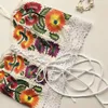 Europejska moda damska plaża seksowna spaghetti pasek haftowy kwiaty koronki puste bandaż sznur