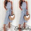 Sleeveless Striped Jumpsuits Mulheres Ampla perna Jumpsuit High cintura Romper Senhora Senhora Moda Casual Macacão Solto Plus Size S-2XL