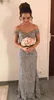 Utsökt 2018 Silver Lace Off The Shoulder Mermaid Bröllopsklänningar Med Pärlor Kristaller Lång Bröllopklänningar Skräddarsy från Kina EN12121