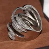 Taglia 5-10 Vendita calda Grande promozione Gioielli di lusso Splendido anello in argento sterling 925 con pavé pieno di zaffiro bianco con diamanti CZ da donna