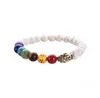 JLN Sette Chakra Bracciale Testa di Buddha Yoga Energia Guarigione Pietra Lapislazzuli Occhio di Tigre Bracciale Elastico in Lava Oro Antico per Uomo e Donna