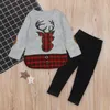 Noel Çocuk Giyim Seti Sonbahar Elk Lattice Üst + Siyah Pantolon 2 adet Çocuklar Noel Kıyafet Bebek Kız Geyik Giyim Setleri