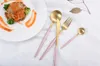 Best Hot Sale 4 Pcs/set Pink gold color Dinnerware Set 304 Stainless Steel Western Cutlery Kitchen Food Tableware Dinner Set