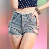 Jeans vintage rasgado buraco jeans shorts sexy cintura alta denim calças quentes mulheres noite clube festa shorts booty twerk