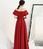 Nouveau magnifique rouge et bordeaux de haute qualité Satin Bateau étage longueur robes de bal robes de soirée sur mesure à lacets dos