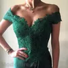 Dark Green Sexy Evening Dresses A Line Chiffon Off-The-Shoulder Floor-Length High Side Split Lace Elegant Long Prom Dresses