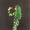 Nieuwigheid vrouwelijke groene jumpsuit knipperende stretch leotard elastische rompertjes nachtclub bar zanger dj ds kostuum sexy jazz show outfit