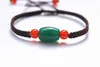 Pure hand-woven dark green, caramel, 4 red agate beads + 1 green roller agate beads, lucky bracelet.