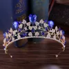 Brudkrona rhinestone kristaller bröllop drottning stora kronor kristall barock födelsedag fest tiaras för brud söt 16 grön