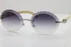 Heiße Randlose Weiße Echte Natürliche Runde Sonnenbrille Neue Vintage Gute Qualität Brille T8200761 Oval Len Geschnitzte Linse Brillen Unisex