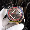 Pas cher New Executive 1713-139 Squelette Tourbillon Cadran Gris Automatique Montre Homme Boîtier En Acier Titane Bracelet En Cuir Rouge Montres