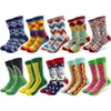 10 Paare/los Lustige Bunte Gekämmte Baumwolle Happy Socken Für Männer Multi Muster Argyle Streifen Cartoon Dot Neuheit Skateboard Kunst Socken