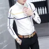 Camisa listrada de mangas compridas de negócios juventude coreana britânica estudantes ocasionais novos dos homens de Slim camisa em cores combinadas