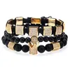 3 pçs conjunto pulseira masculina contas de pedra natural ouro charme pulseira de luxo masculino hexágono coroa charme trança pulseiras masculino jóias presente 338j