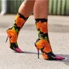 Zapatos Fashion Runway Shoes растянуть лодыжки ботинки Женщины Sharped Toe Sexy Stiletto Высокие каблуки Candy Color Slip на носке Botas Silk Elastic Botines Mujer 2022