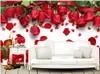 Özel 3d Fotoğraf Duvar kağıdı Orijinal güzel romantik aşk kırmızı gül çiçek yaprakları TV arka plan duvar Ev Dekor Oturma Odası D ...