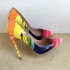 Euramerican nuove scarpe con tacco alto laccate a strisce gialle alla moda sexy testa a punta scarpa singola scarpa casual taglia 33-45
