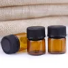 Wholesale 2000pcs China 1ml (1 4 dram) Amber Glass Essential Oil Bottle Perfume Sample Tubes Bottle with Plug and Black caps LX3985