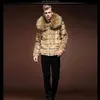 Kaleb Męskie Luksusowe Faux Fur Winter Big Fur Collar Slim Fit Krótki Gruby Płaszcz Dorywczo Kurtka Długość Hip Długość Parka Znosić płaszcz