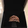 925 Sterling Silver Feather Rings with Clear CZ Diamond fit style Jewelry for Women 18K Rose Gold Crystal Wedding Ring9093631