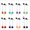 Natural Stone 6mm 8mm Lava Stone Long Earrings Necklace DIY Aromatherapy Essential Oil Diffuser Dangle Earings Jewelry Women