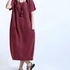 6XL kinesisk stil Kvinnors klänning kvinnlig damer överdimensionell klänning plus storlek kvinnor o-nacke löst linne med fickor ay906635