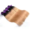 Prosta Blondynka Human Human Hair Bundles # 1B / 27 Ombre Brazylijski Malezyjski Peruwiański Indyjski Mongolski Dziewiczy Włosy Weave Wefts 100g / PC