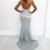 Luxury Backless Mermaid Evening Dresses Ellie Saab Sleeveless Sweep Train Prom Dresses Sparkly Sequins Dubai Celebrity Party Prom Dress