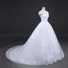 Linia White Ivory Cap Ramię Podłoga Lehgth Long Train Lace Up Powrót Koronki Aplikacja Suknia Ślubna Bridal Wedding Obudowa Plus Size Custom