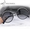Frauen Marke Design Sonnenbrille Mode Runde Sonnenbrille Rahmen Perle Flash Spiegel UV Schutz Brillen Mit Original Box