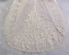 High-end champagne 3m lång katedral bröllop slöjor med spets applique trim pärlstav mjuka tulle real image billig sequined bridal slöja