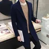 남자 양모 블렌드 2021 겨울 코트 남성 레저 긴 섹션 모직 코트 순수한 색상 캐주얼 패션 자켓 / 오버코트