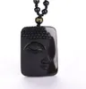 Collana vintage ossidiana nera pendente testa di buddha per gioielli da donna