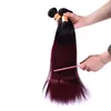 Fasci di capelli umani bordeaux ombre brasiliani con chiusura colorata 1B / 99J estensioni del tessuto dei capelli vergini lisci brasiliani con chiusura in pizzo