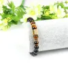 Men Gold Bracelet Wholesale Micro Pave Black Cz Hexagon Beaded Bracelets with 8mm Natural Black Onyx & Tiger Eye Stone Beads