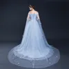 Leichter Himmelblau Eine Linie Brautkleider Blumenspitze Applikat Schnürung von den Schulterbrautkleidern Hochzeitskleider maßgeschneiderte Hy4154