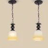 Pays rustique fer couloir plafond pendentif lumière balcon verre fleur suspension lampe rétro noir métal couloir suspendus luminaires