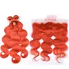 Fel oranje kant frontale sluiting en bundels Burnt Orange Body Wave Golvend Maagdelijk Peruaans menselijk haar Weaevs met kant frontals2152713