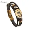 Fashion Bronze Alloy Buckles 12 Zodiac Signs Bracelet Constellations Leather Bracelet Wooden Bead Charms Jewelry