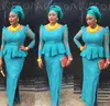 2018 Niebieski Wieczór Suknie Formalne Suknie Dla Czarnych Kobiet Plus Rozmiar Afryki Nigerii Koronki Sukienka Szczeliny Długie Rękawy Tanie Dress