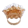 Index Finger Band Rings Pearls With Rhinestones Opening Adjustable Size Wedding Ring Fashion Women Jewelry Gold Alloy