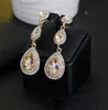 Boucles d'oreilles de luxe en cristal Champagne, couleur or, bijoux à la mode pour femmes, Bricons de mariage, longues et grandes boucles d'oreilles pour femmes