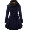 Big Size Women Slim Long Sleeve Coat Double Breasted Coat Thick Coat + Belt