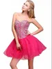 Sweetheart Short Organza Crystal Beadings Lace-up Back Evening Dresses Custom Made