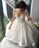 2018 Luksusowy 3d Kwiatowy Appliqued Suknie ślubne Sądzie Długie Rękawy Illusion Rękawy Balgana Wedding Suknia Bridal Custom Made