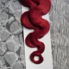 Czerwona taśma w ludzkich przedłużeniach włosów 40 sztuk skóry Weft Hair 100g Ciała Fala Remy na kleju Niewidoczny PU Wątek rozszerzenie 14 kolorów Wybierz 2.5g / 1 pc