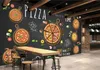 Carta da parati personalizzata del ristorante, pizza deliziosa del fumetto dipinto a mano, murali 3D per la carta da parati del PVC della parete del fondo del ristorante del caffè