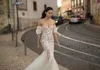Liz Martinez sereia vestidos de casamento off ombros manga curta champanhe longos vestidos de nupcial belas flores de renda apliques verão 2019