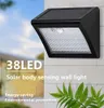 LED Solar Light Powered LED Sollampa 38LED Motion Sensor IP65 Mänsklig kroppsinduktion Utomhusbelysningsvägen Drivway 2st